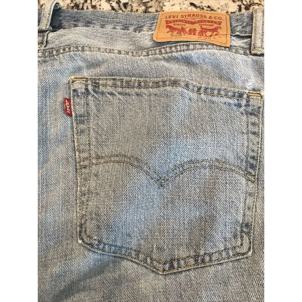 Levi's Men's 505 Regular Fit‎ Denim Jean Shorts Medium Wash Distressed Size 36